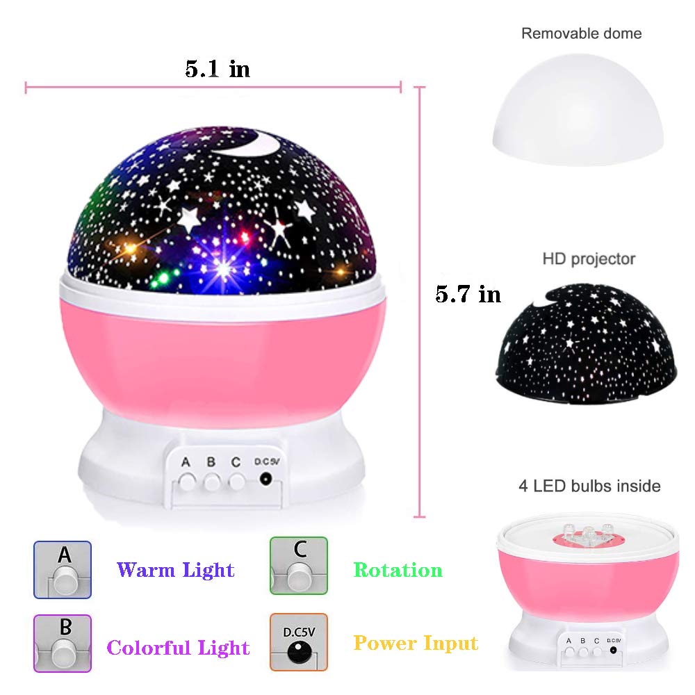 Borelor Star Night Light Projector, 12 Color Modes, 3 Piece Set, USB, Red, Model 178