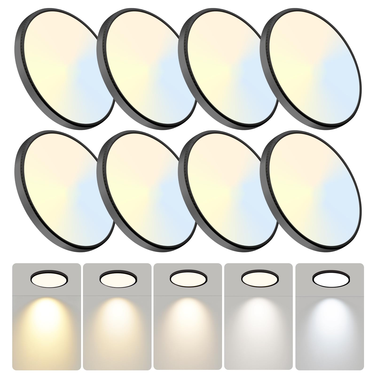 WKONCLDY LED Ceiling Lights, 7.5Inch Flush Mount, 5 Color Options, Ultra Thin, Black, Model XDD