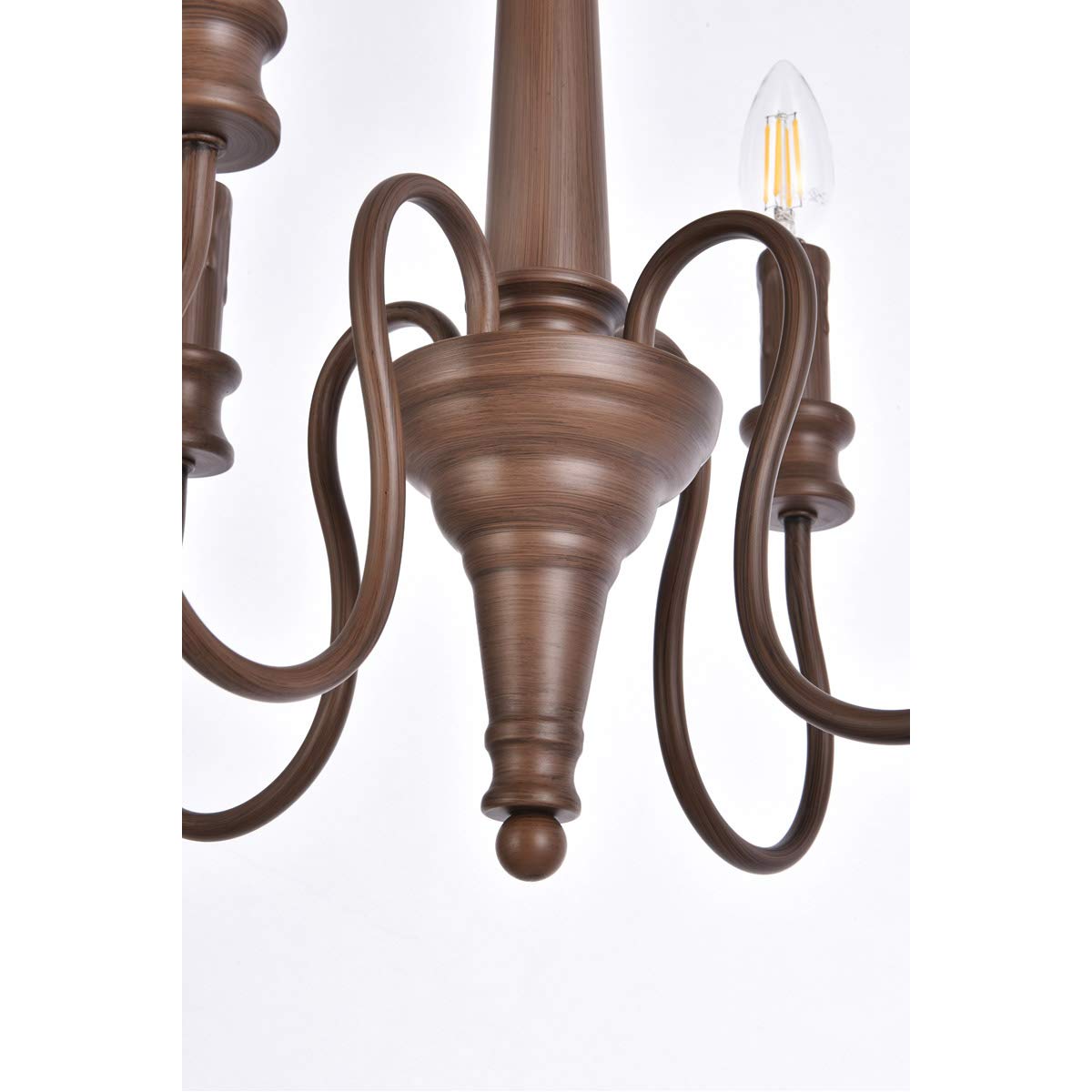 Elegant Lighting Living District Flynx 4-Light Mid-Century Metal Pendant in Weathered Oak