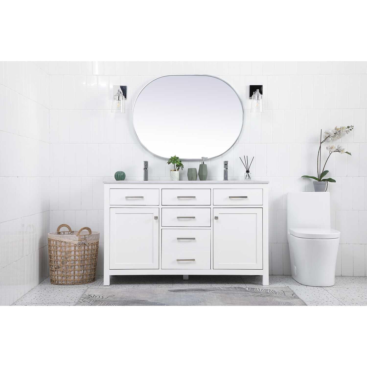 Elegant Lighting 54-Inch Double Bathroom Vanity, Engineered Wood, White