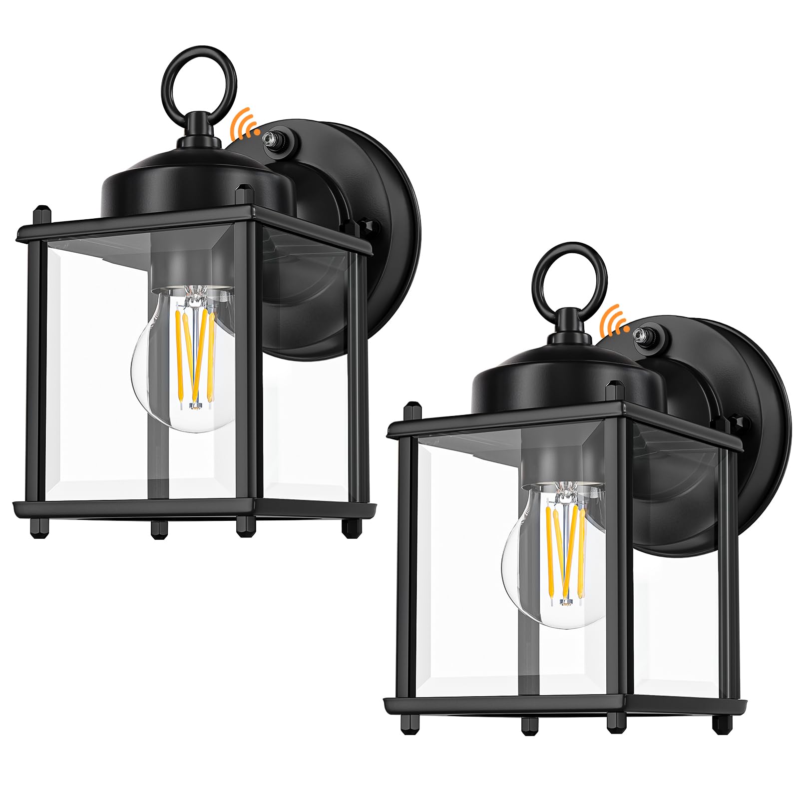 MATAMEYE Dusk to Dawn Sensor Outdoor Wall Sconce, Exterior Waterproof Wall Mount Lanterns, Black Front Porch Lights with Clear B