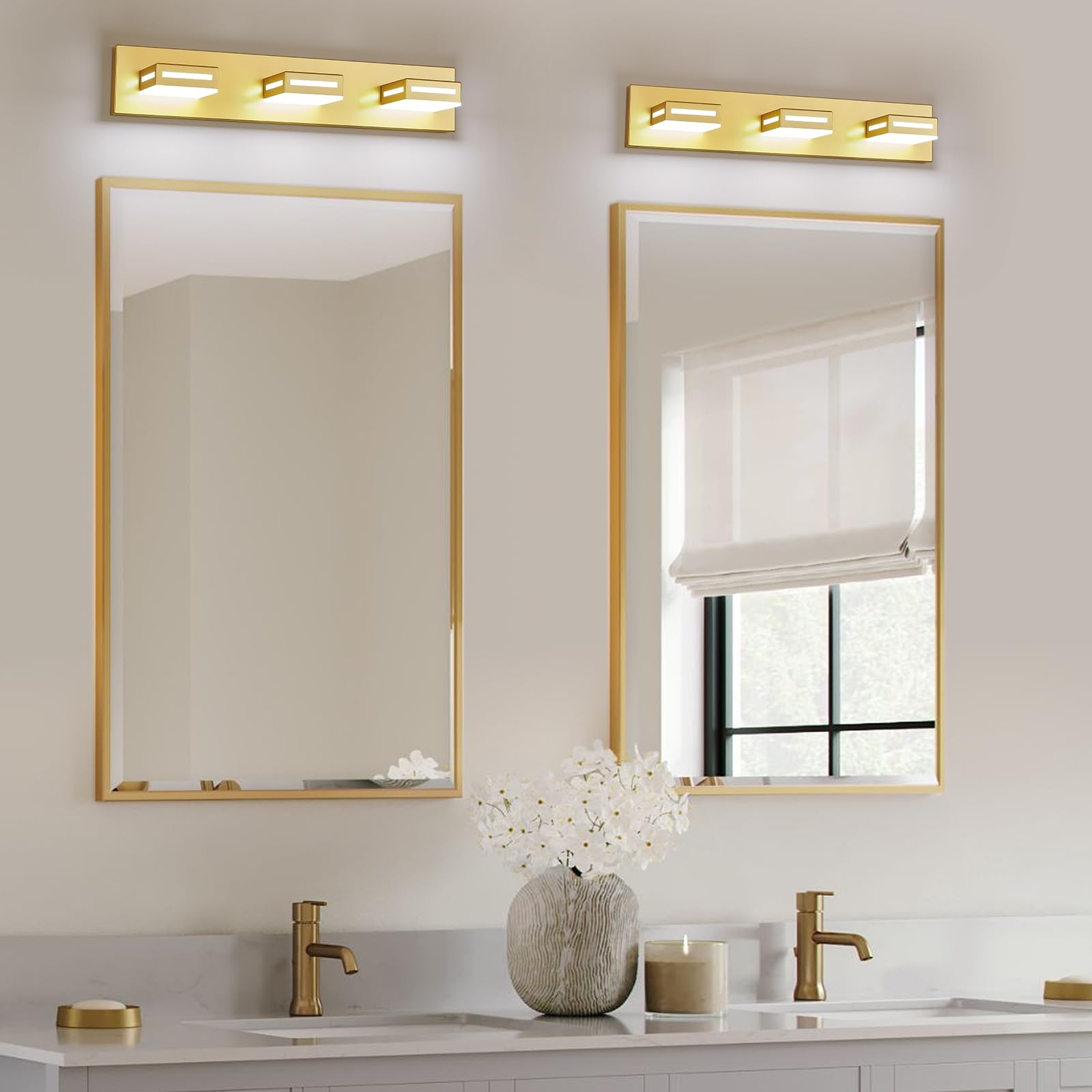 Donrao 3-Light LED Bathroom Vanity Light Fixture, 24-Inch, Gold, Model DY2409200002, Metal, 6000K Cool White