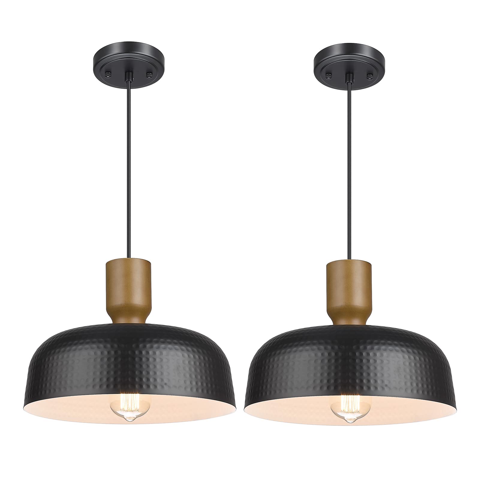 Darkaway Industrial Pendant Light Fixtures Ceiling Hanging With Hammered Metal Shade  Black Pendant Light For Kitchen Island Lighting Hanging Lamp Adjustable Height  Medium 2 Pack