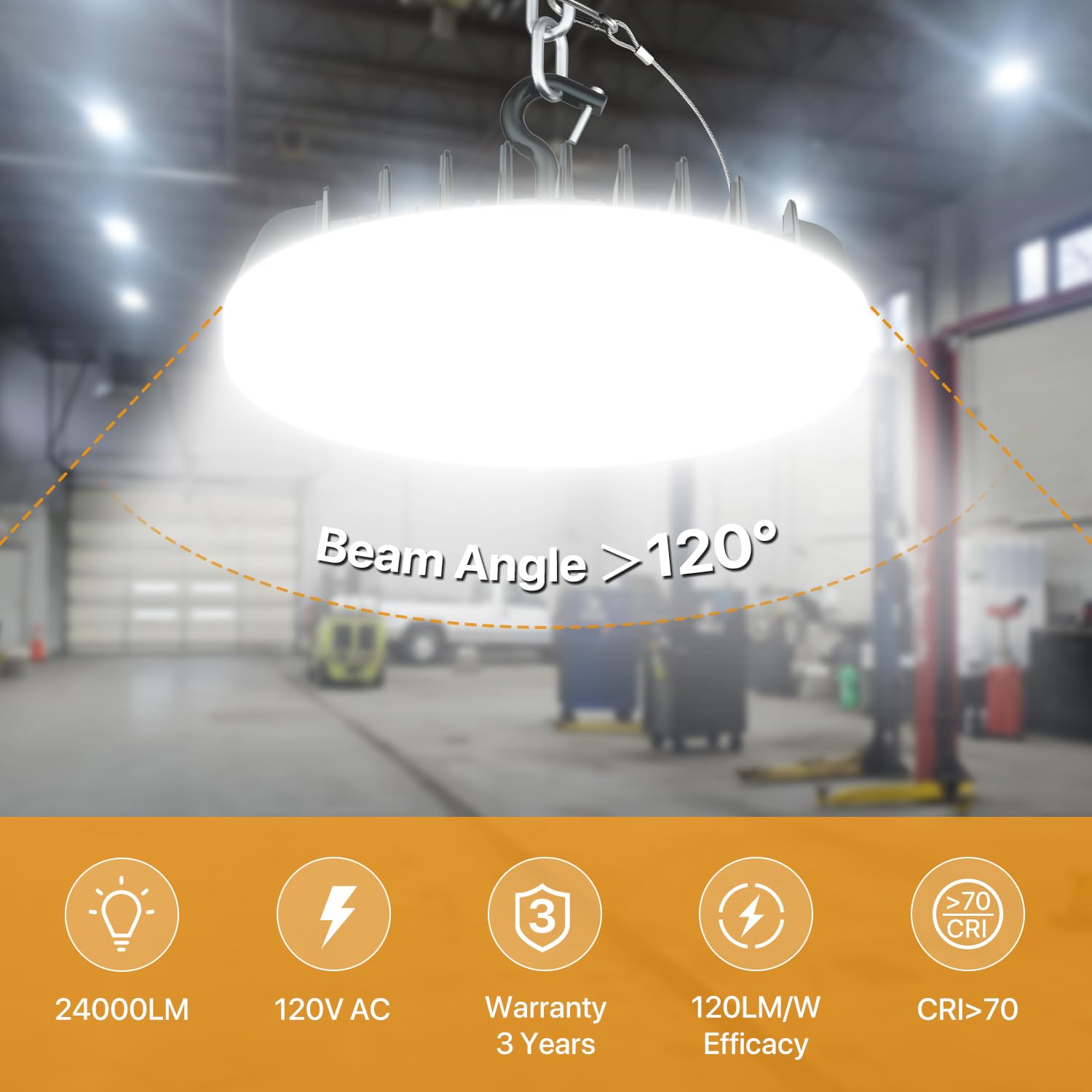 DEMILARE LED Shop Lights - 200W High Bay Light, 24000LM, 3 CCT Adjustable, Dimmable, IP65 Waterproof, Black, Model HBL04