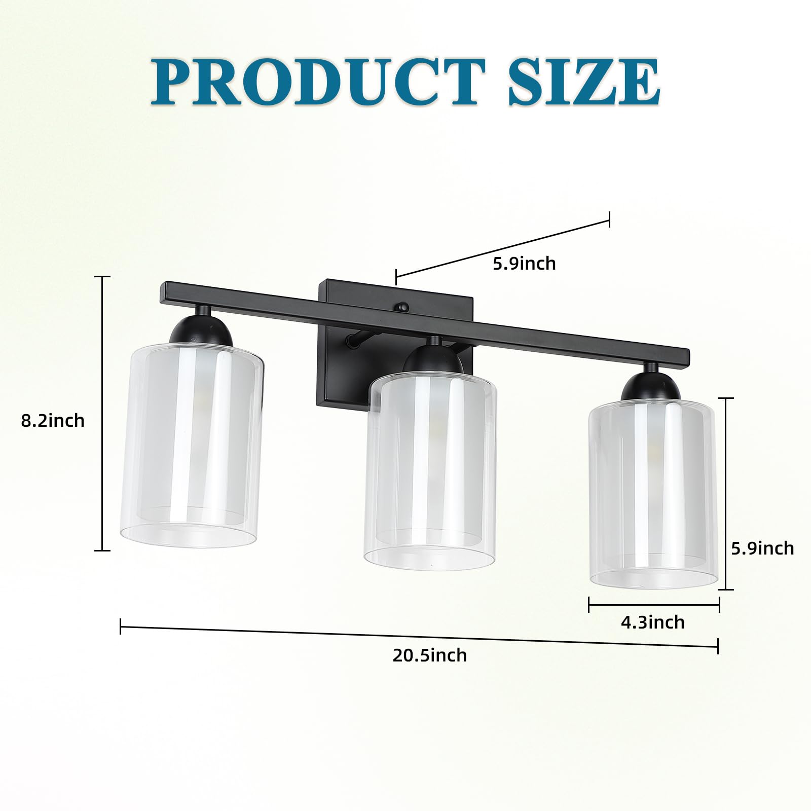 Mecgirn Matte Black Bathroom Vanity Light, 3 Light Fixtures with Milk Glass and Clear Glass Shades, Model B0007-3-Black