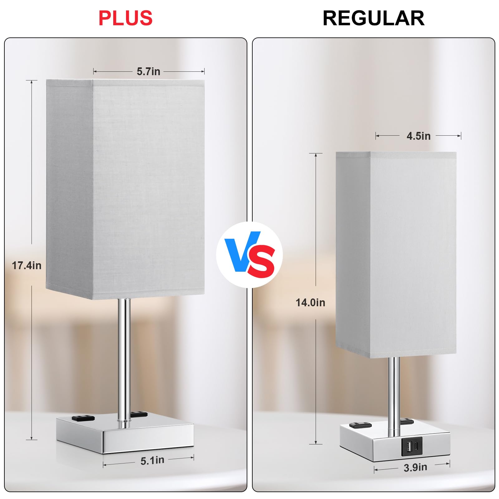 aooshine Touch Bedside Table Lamp - 3-Way Dimmable, USB A & Type C Ports, AC Outlets, 17.4in, Gray & Silver, Model 3