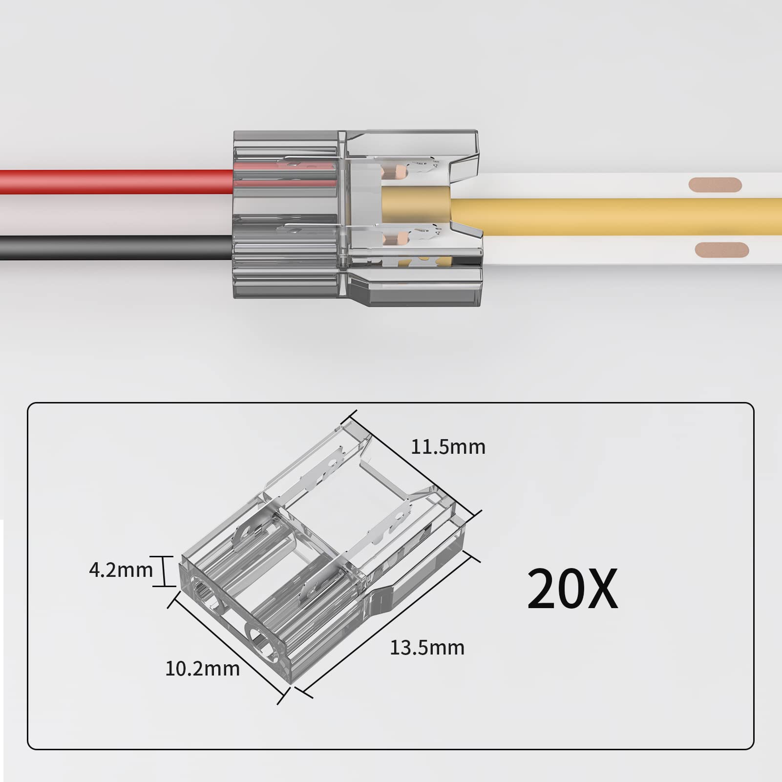 Visdoll Cob Led Light Strip Connectors 20Pcs 10Mm 2Pin Strip To Wires Led Tape Light Connectors,Transparent Solderless No Dark A