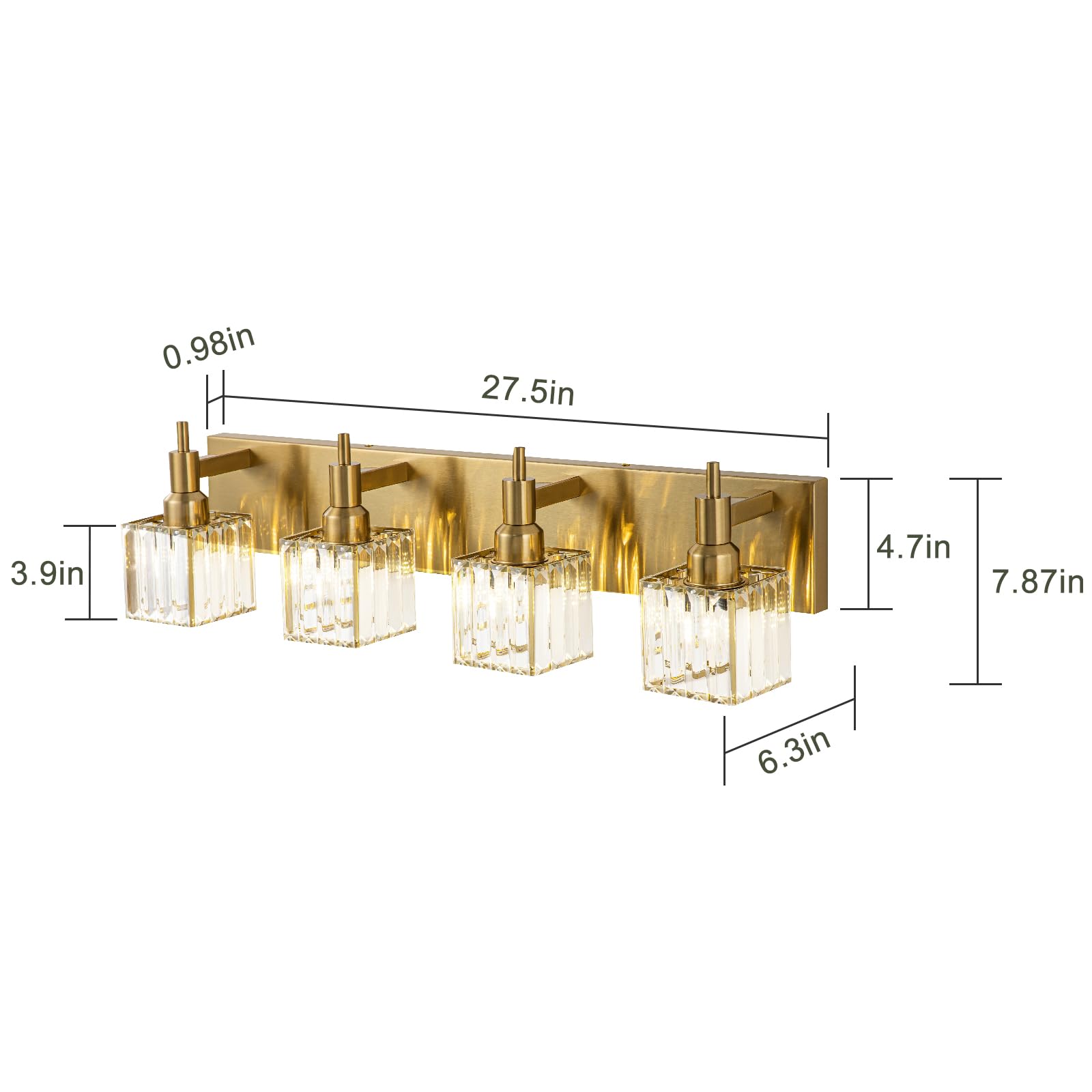 Huoku Gold Bathroom Vanity Lights, 4 Lights Crystal Bathroom Lighting Fixtures Over Mirror Modern Gold Crystal Bathroom Wall Lig