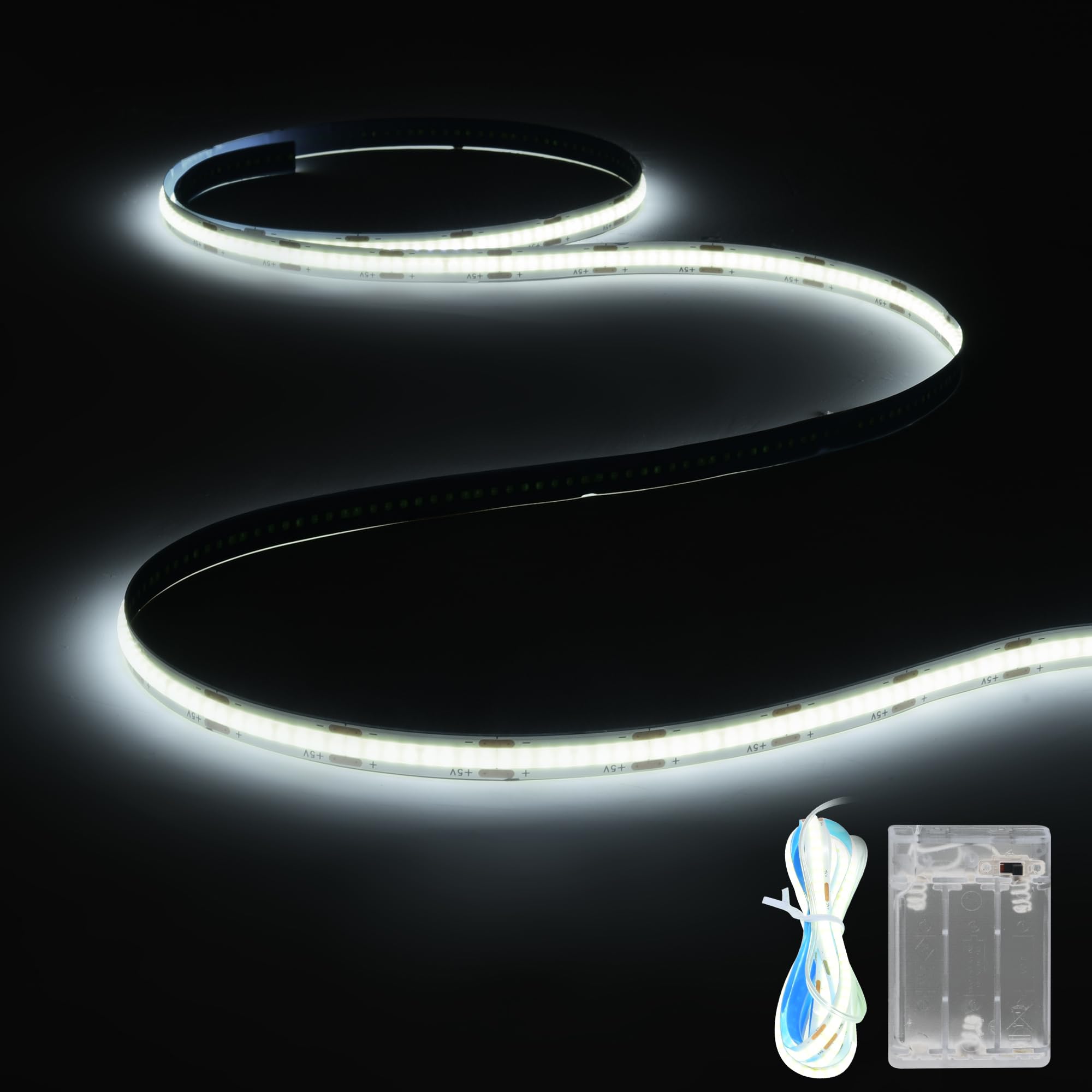 XINGZHI Battery Powered COB LED Band Lights 3.28ft White LED Light Band for Dorm Room  Under Bed  Shelves  TV Backlight  Closet  Small Cuttable Tape Lights  Small Battery Operated LED Lights for TV