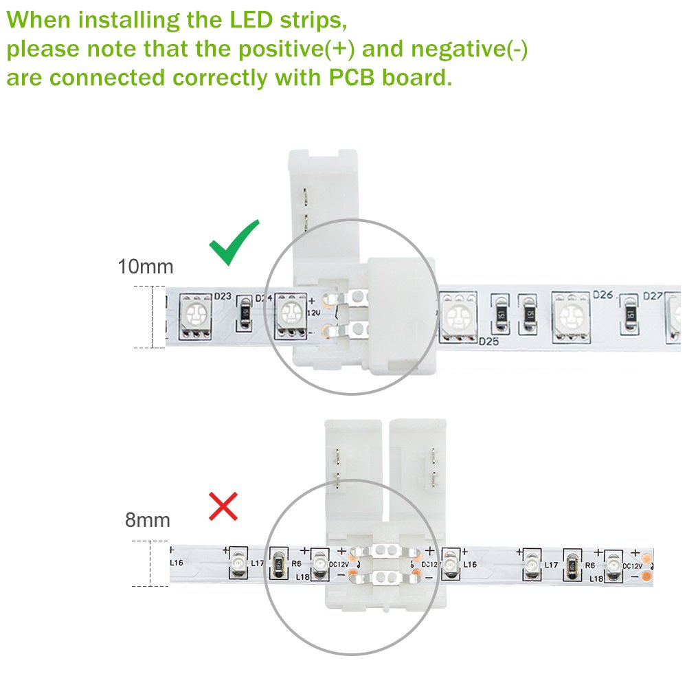 Lightingwill 10Pcs Pack L Shape Solderless Snap Down 2 Pin Led Strip Connector For Right Angle Corner Or 90 Angle Turning Connec