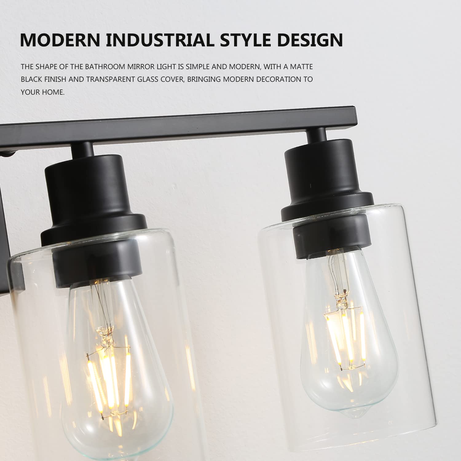 Emong 4 Light Bathroom Vanity Light, Matte Black Bathroom Light Fixtures With Glass Shade, Modern Wall Sconces Lighting For Bath