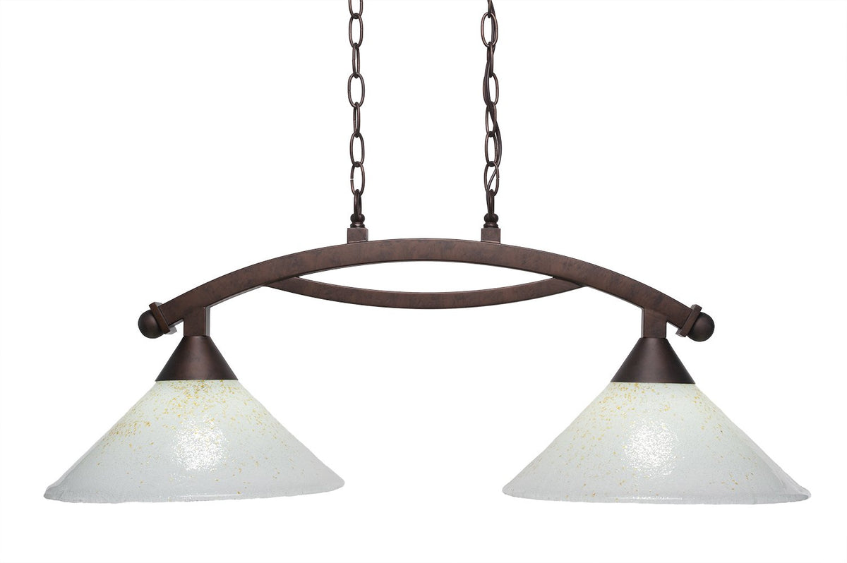 Toltec Lighting 872-BRZ-702 Bow 2 Light Island Light with 12&quot; Gold Ice Glass, Bronze Finish
