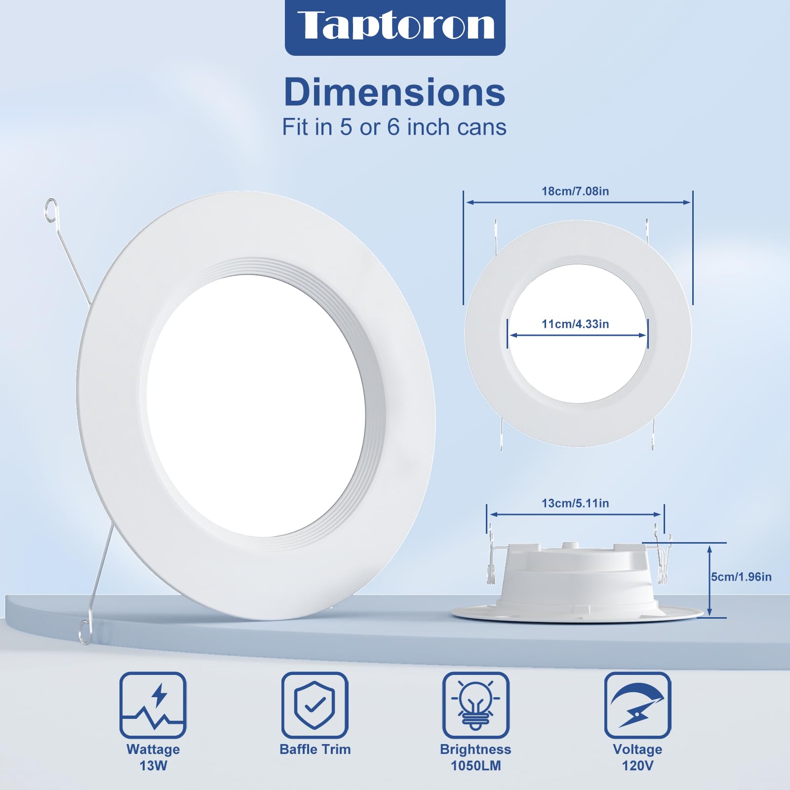 Taptoron Recessed Lighting 5/6 Inch 6 Pack LED Can Lights 13W 1050LM Dimmable Color Changing White-6Pack Model TD3C002