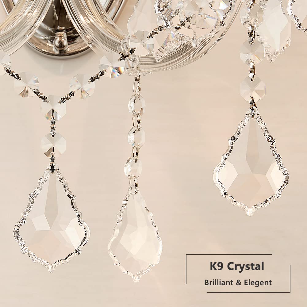 TMAFON Modern Crystal Wall Sconces - 2 Light Chrome Lamp, Steel & Glass, Model TMAZ-10130-02CH, Ideal for Bedroom & Living Room