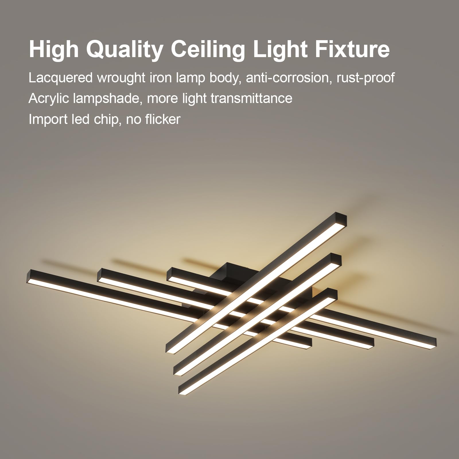 JAYMP 43.3" Black Sputnik Ceiling Light, 6 Lights, Dimmable LED, Iron, Model GB6655 - Modern Fixture for Dining Room, Living Room, Kitchen Island