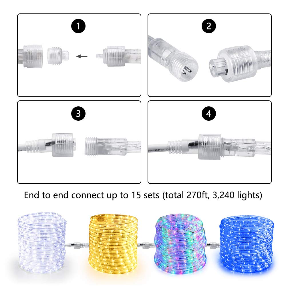 Brizled 18Ft Led Rope Lights, Cool White, Flexible Indoor Outdoor Decor, Etl Listed, Connectable For Holiday, Garden, Yard, And Patio
