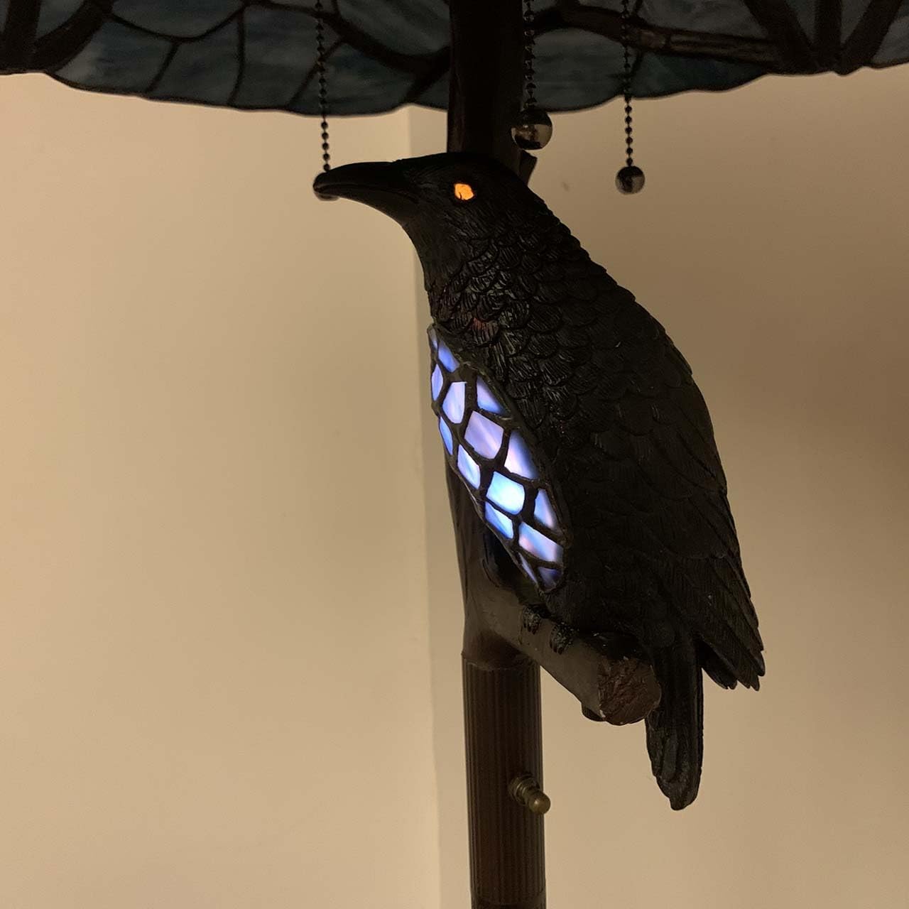 Bieye Tiffany Style Stained Glass Floor Lamp, 65" Tall, Dark Blue, 4-Light Ravens Design for Halloween Décor, Model OWLFLOOR