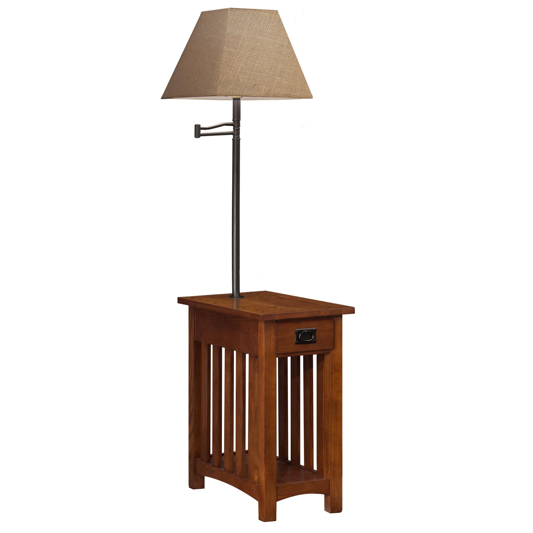 Leick Home 10028 Mission Lamp Table, Made With Solid Wood, End Table For Living Room, Bedroom, And Home Office, Medium Oak Finis