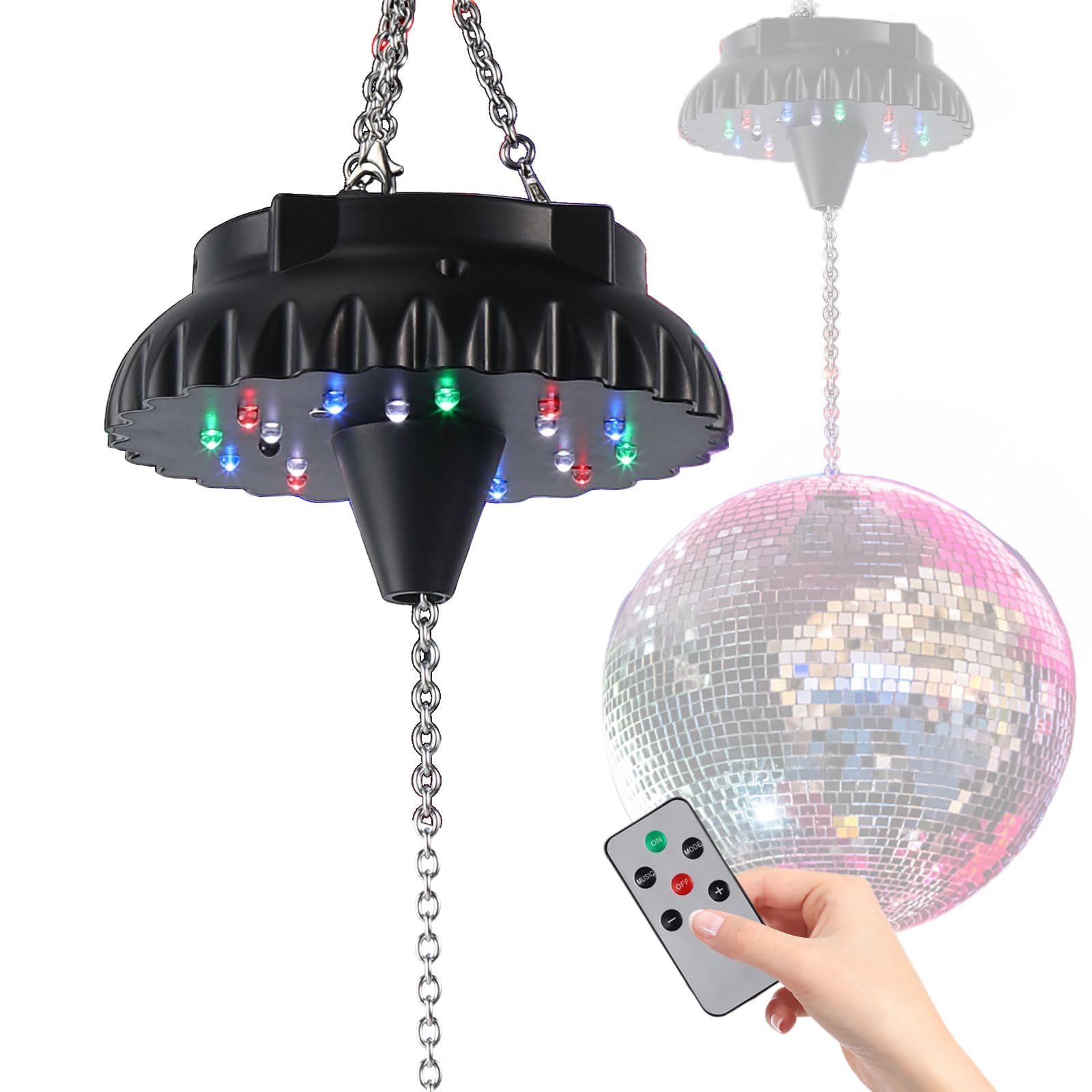 Disco Ball Motor Rotating With Light: Rechargeable Disco Ball Spinner With Remote Adjustable Speed - 18 Rgbw Led Light For Hanging Mirror Ball Wedding Party Decor