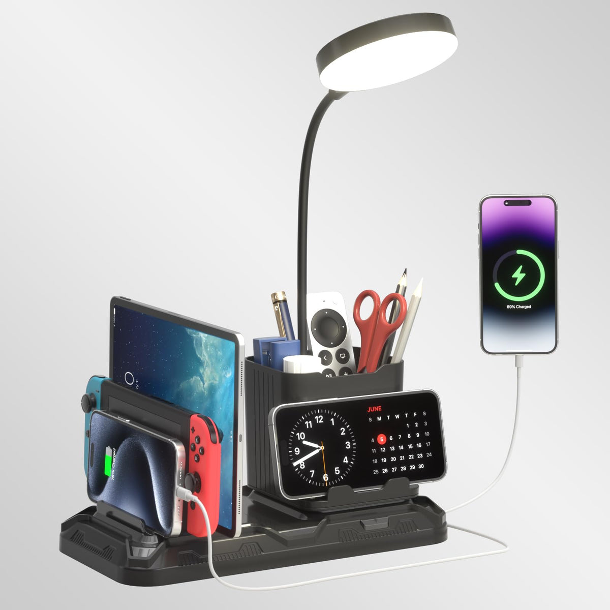 Kdd Desk Lamp With Usb A&C Charger Ports - Reading Desktop Light With Pen & Phone Holder - Adjustable Brightness Lights With Dev