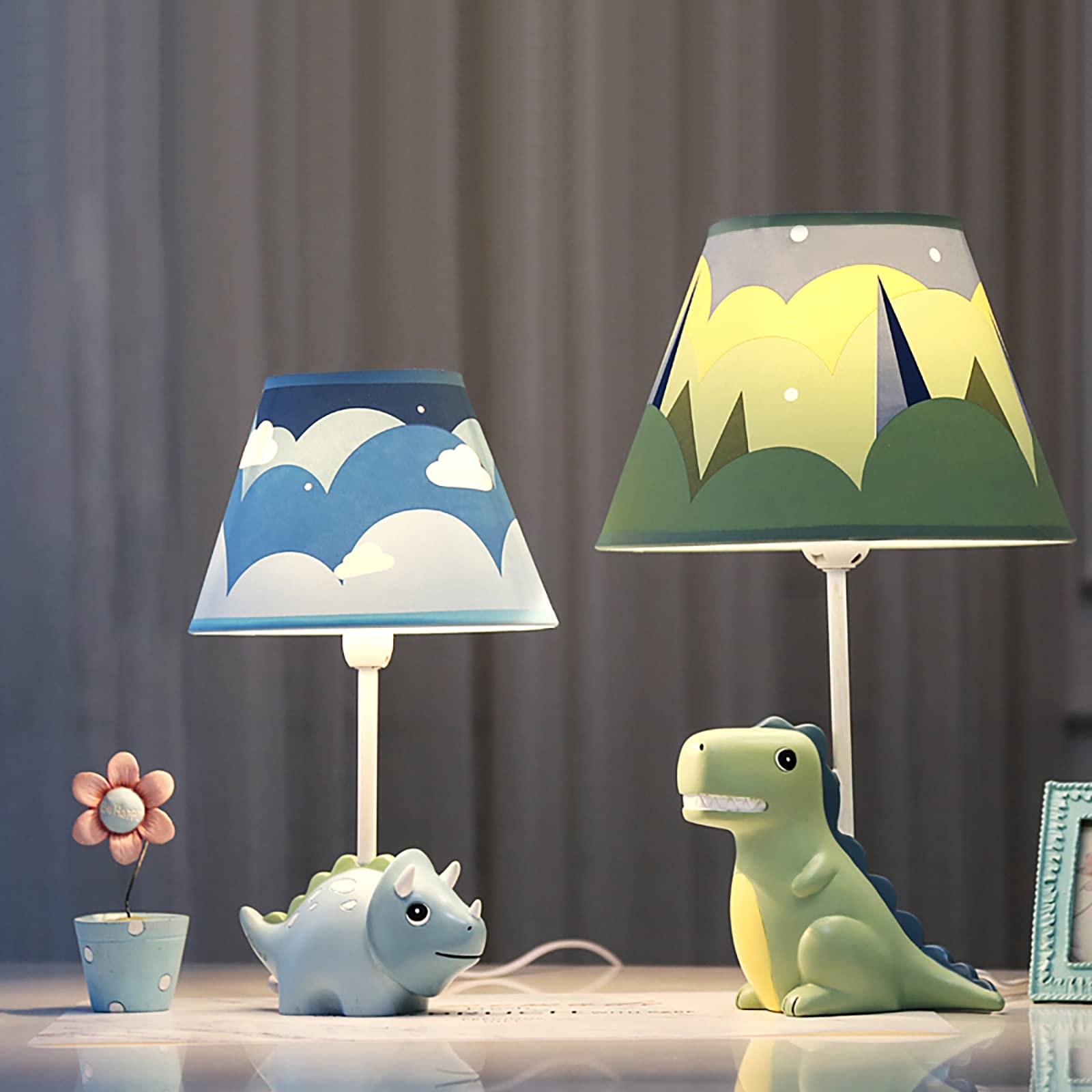 HERBESTBAY Dinosaur Kids Table Lamp, 13" Green Metal Bedside Lamp with LED Bulb, Model HERBAY6002