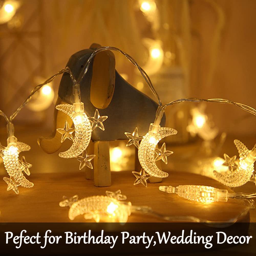 Fielegen 40 Led Moon String Lights Battery Operated 20Ft Moon Mini Star Fairy Lights For Patio Garden,Wedding Garden Decoration,Party Festival Lights, Ramadan Decorations Light