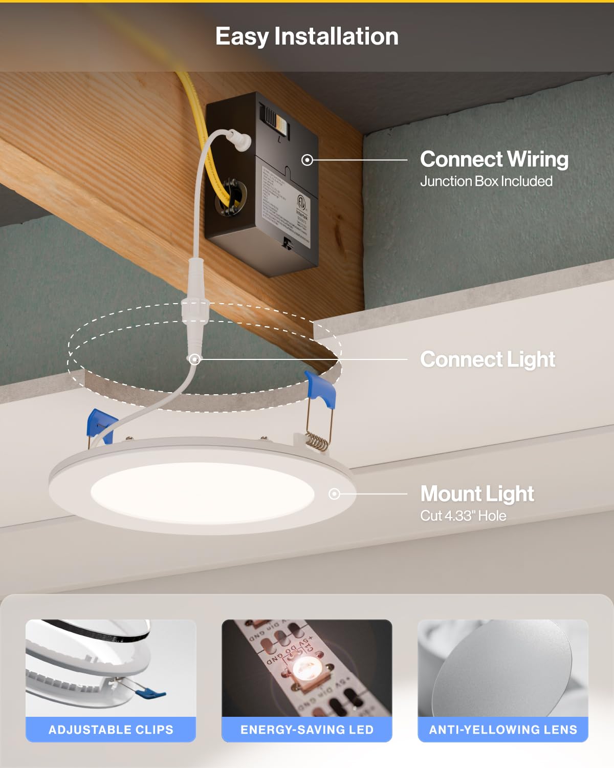 Sunco 6 Pack 6 Inch Ultra Thin Led Recessed Ceiling Lights With Night Light, 1500 Lm, Selectable Cct 2700K/3000K/4000K/5000K/6000K, Dimmable, 15W, Canless With Junction Box