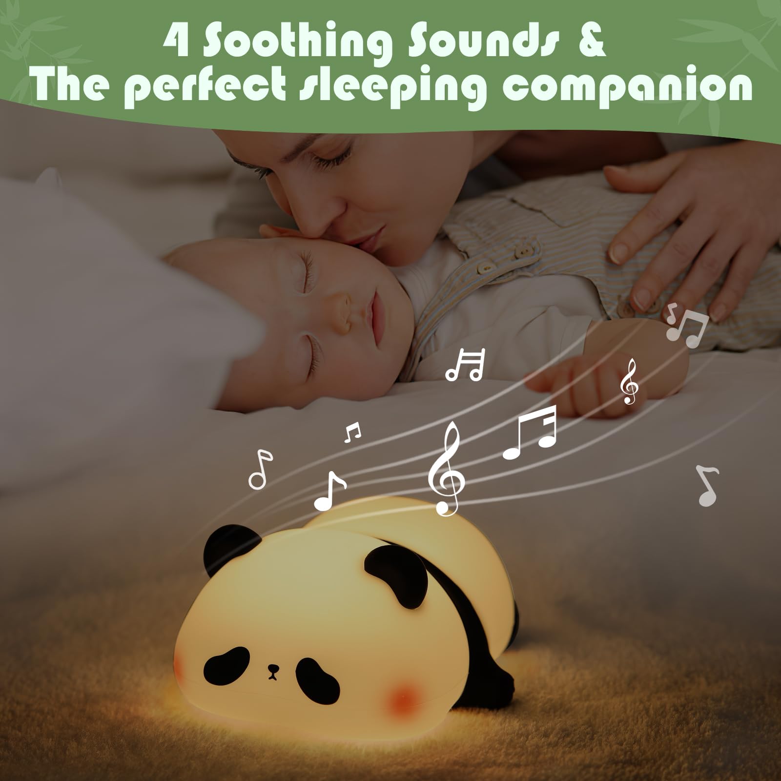 YISUN Cute Panda Night Light with White Noise, LED Squishy Night Light, Soft Silicone Nursery Nightlight Rechargeable LED Touch