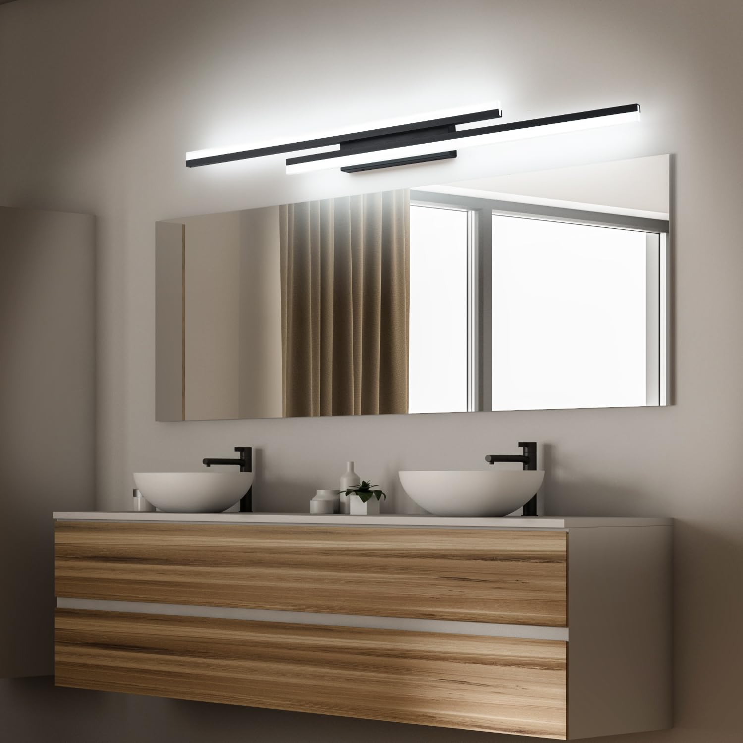 PRESDE 48" Dimmable Bathroom Vanity Light - Modern Black LED Fixture, 3 Color Temperatures, Model 6660
