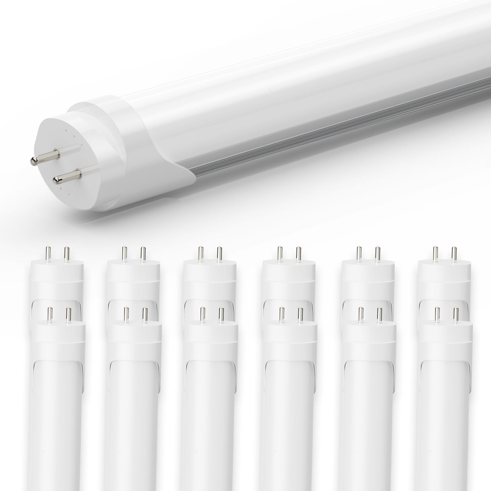 Reisener Led Tube Lights 4Ft, T10 T12 65W Equivalent Fluorescent Replacement, 24W 3120 Lumen, 6500K Cool White, Type A+B 4 Foot 
