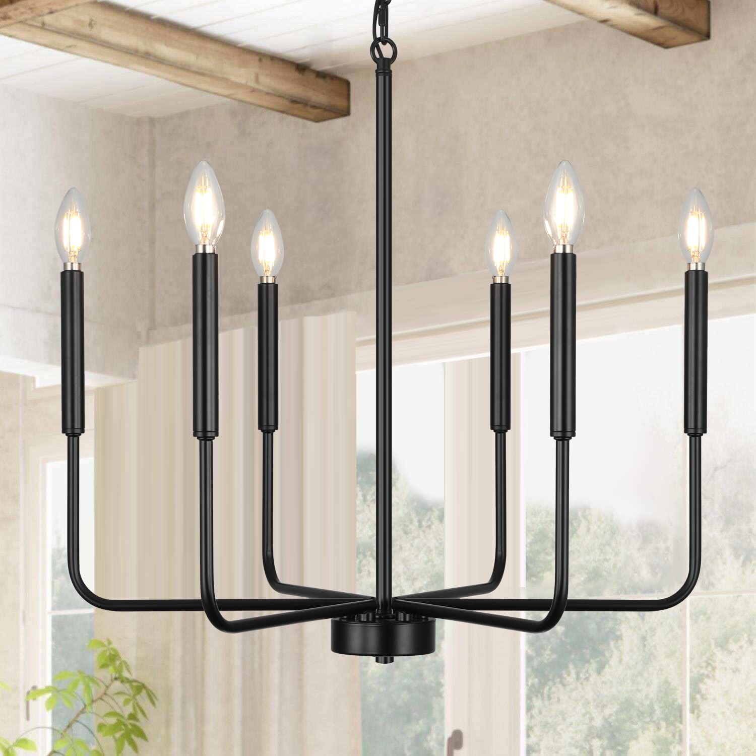LAMPKEDUO Black Chandelier Modern Farmhouse Chandeliers for Dining Room 6-Lights Candle Chandeliers Hanging Rustic Metal Matte B