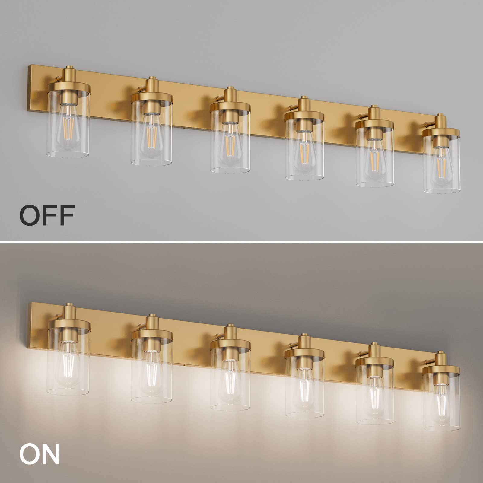 Aipsun Gold Bathroom Vanity Light, 6-Light, Aluminum, Model GW-1136, Clear Glass Shade