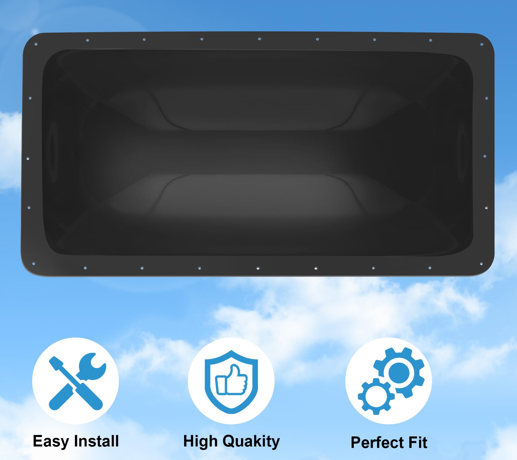 XMK RV Skylight Cover, 14"x30", Black Polycarbonate Dome for Camper & Food Truck, Model RV Skylight-018