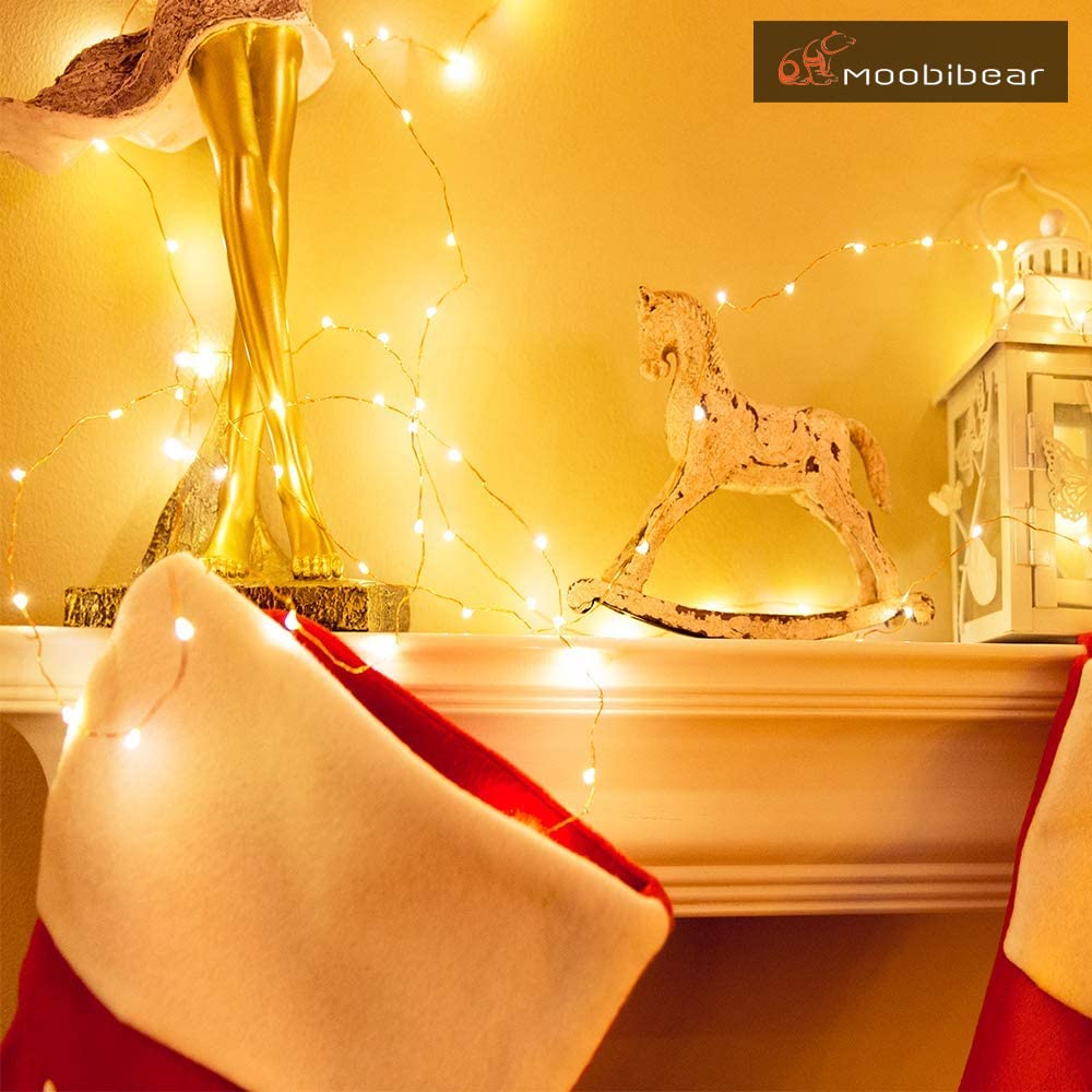 Moobibear Led Decorative Fairy String Lights 66Ft 200 Leds Dimmable Outdoor/Indoor Starry String Lights, Warm White Copper Light