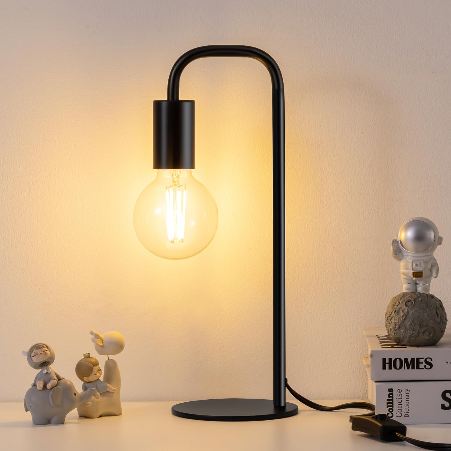 Iporovon Industrial Table Lamp, E26 Socket, Modern Black Nightstand Lamp, TL-231222