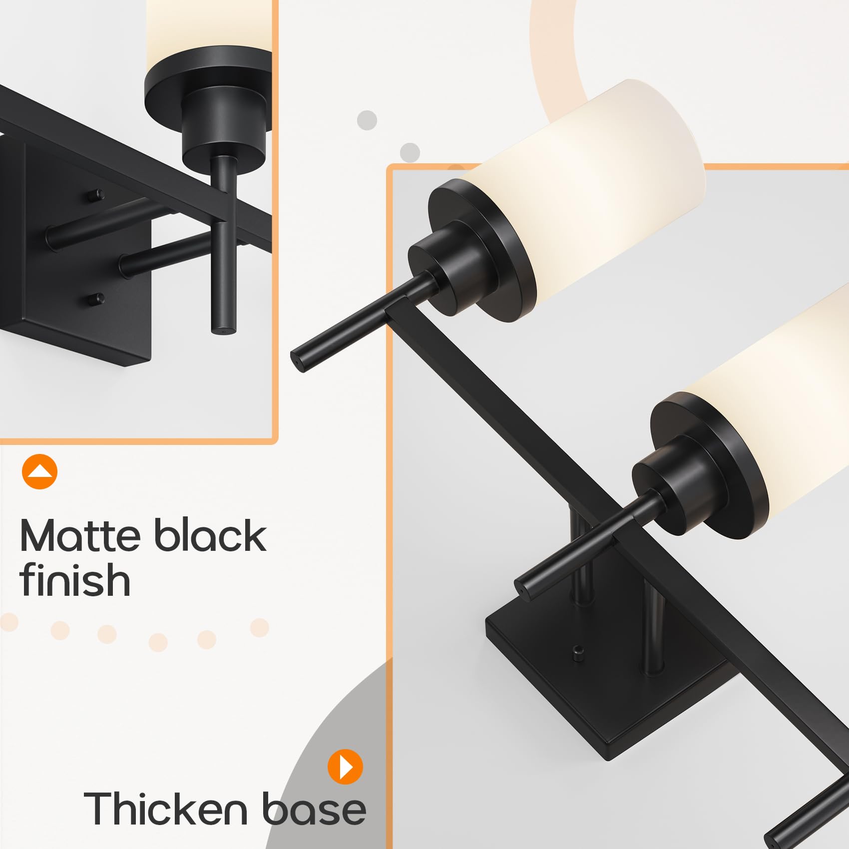 Aoneon Bathrom Light Fixtures Matte Black 3 Lights Over Mirror  Wall Sconces Lighting With White Frosted Glass Shade For Toilet Washroom Bath T001Mb-L3