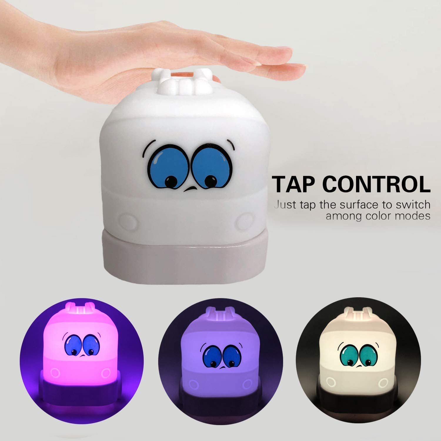 Tianhaixing Night Light Kids Led Bedside Lamp - Cute Car Design, Rgb Colors, Rechargeable, Touch & Remote Control, White, Model Thx883