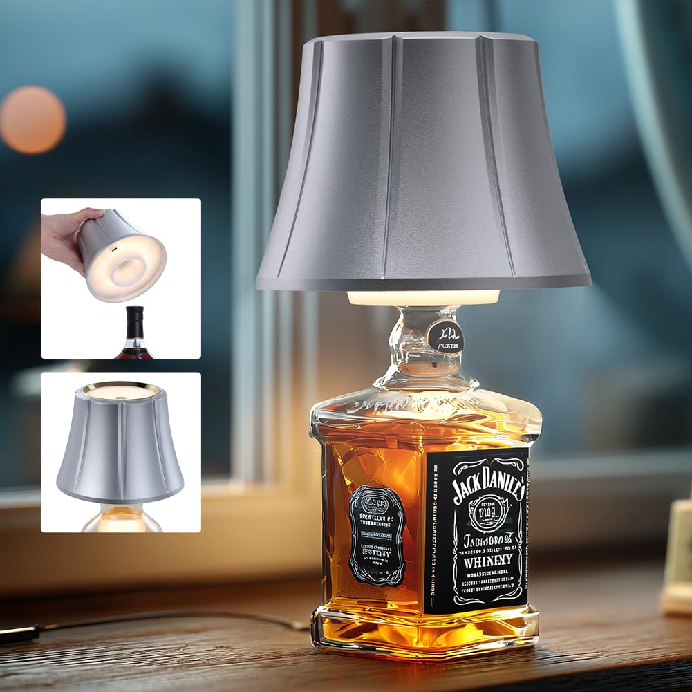 WILIT Wireless Bottle Lamp, Dimmable Cordless Night Light, Battery Operated, Matt Silver