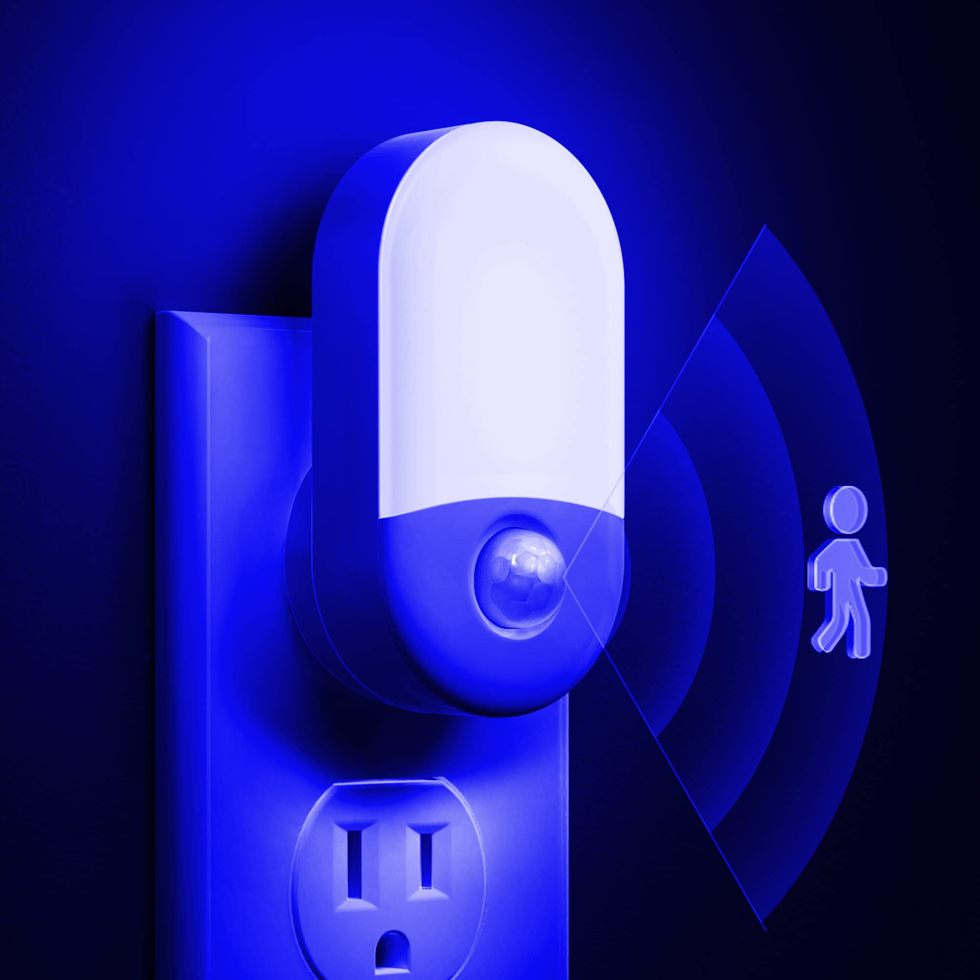 Blue Night Light Plug in, LOHAS Motion Sensor Blue LED Night Lights Plug Into Wall, Adjustable Brightness, 0.6W LED Night Lights for Kids, Bathroom, Bedroom, Independence Day Decorations, 2 Pack