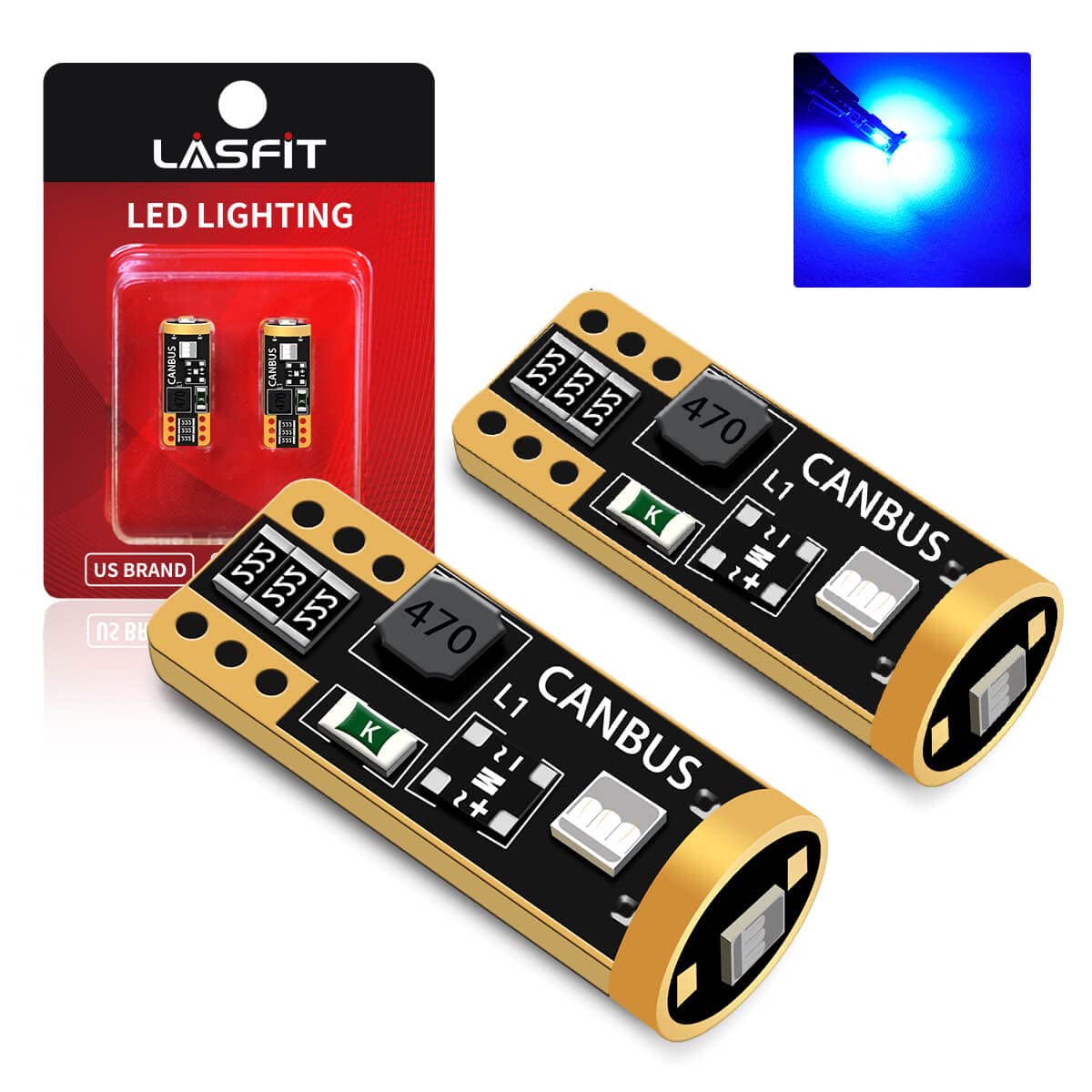 LASFIT LED Bulb T10 194 168 192 2825 Canbus Error Free 400LM Pack of 2 Blue