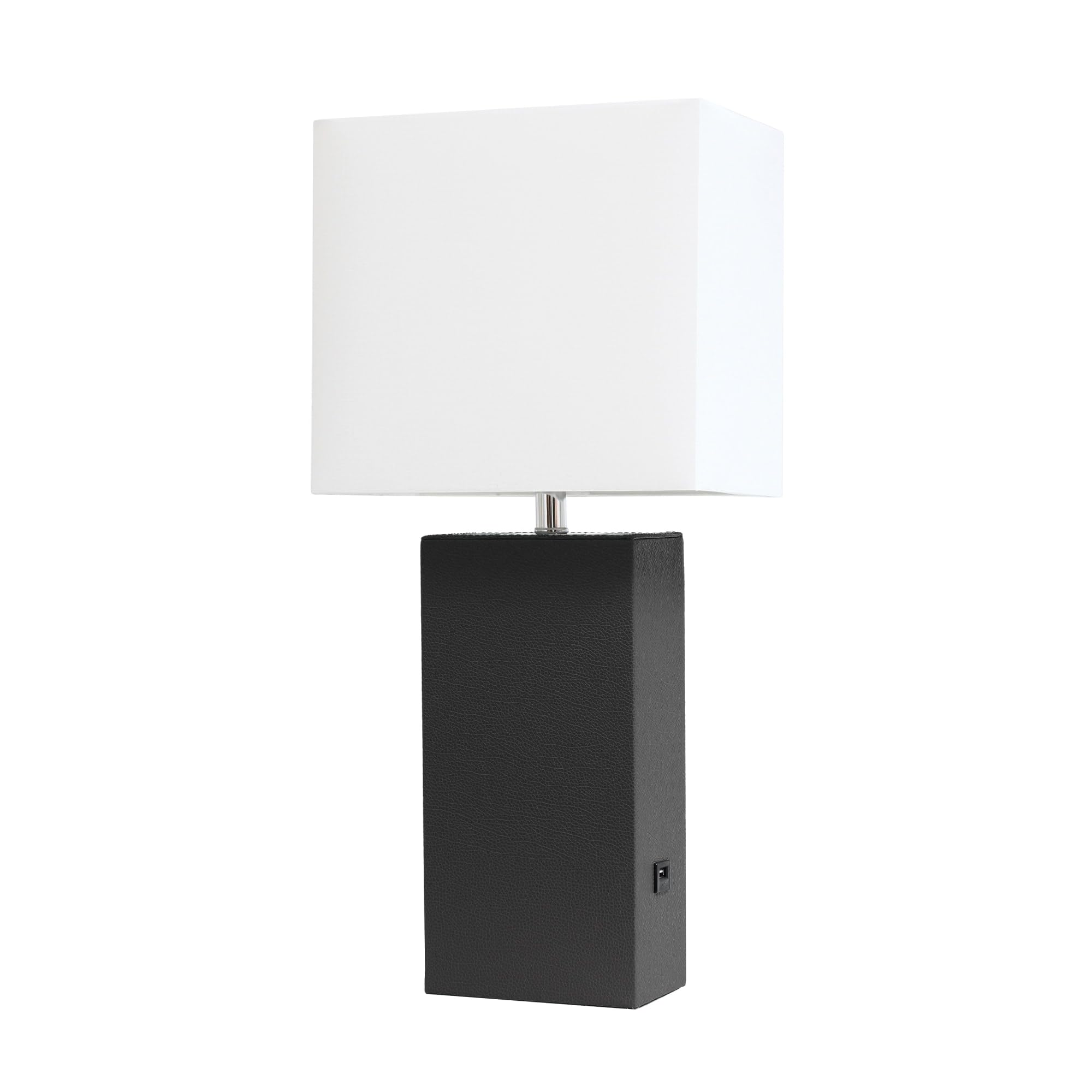 Elegant Designs Lt1053-Blk Modern Leather Usb And White Fabric Shade Table Lamp, Black - (Pack Of 1)