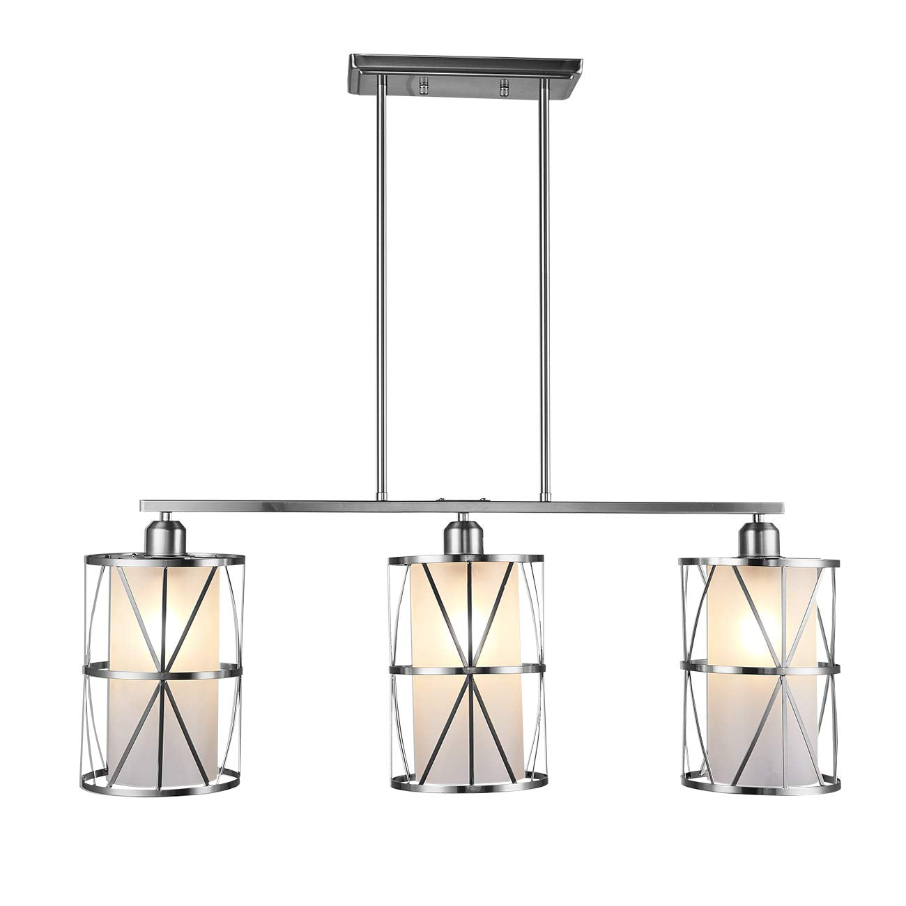 SHENGQINGTOP 33&quot; Modern Kitchen Island Lights with Cylindrical Frosted Glass Shade, 3-Light Dining Room Lighting Fixtures Hanging, New Transitional Multi Pendant Lighting, Brushed Nickel Finish