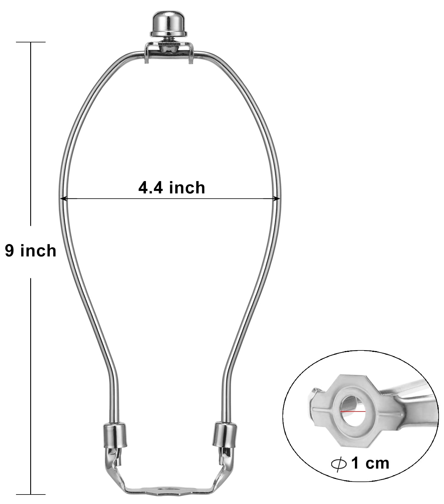 Qc 9 Inch Lampshade Harp Kit with Solid Lamp Finial Caps, Heavy Duty Metal Holder, Nickel Finish