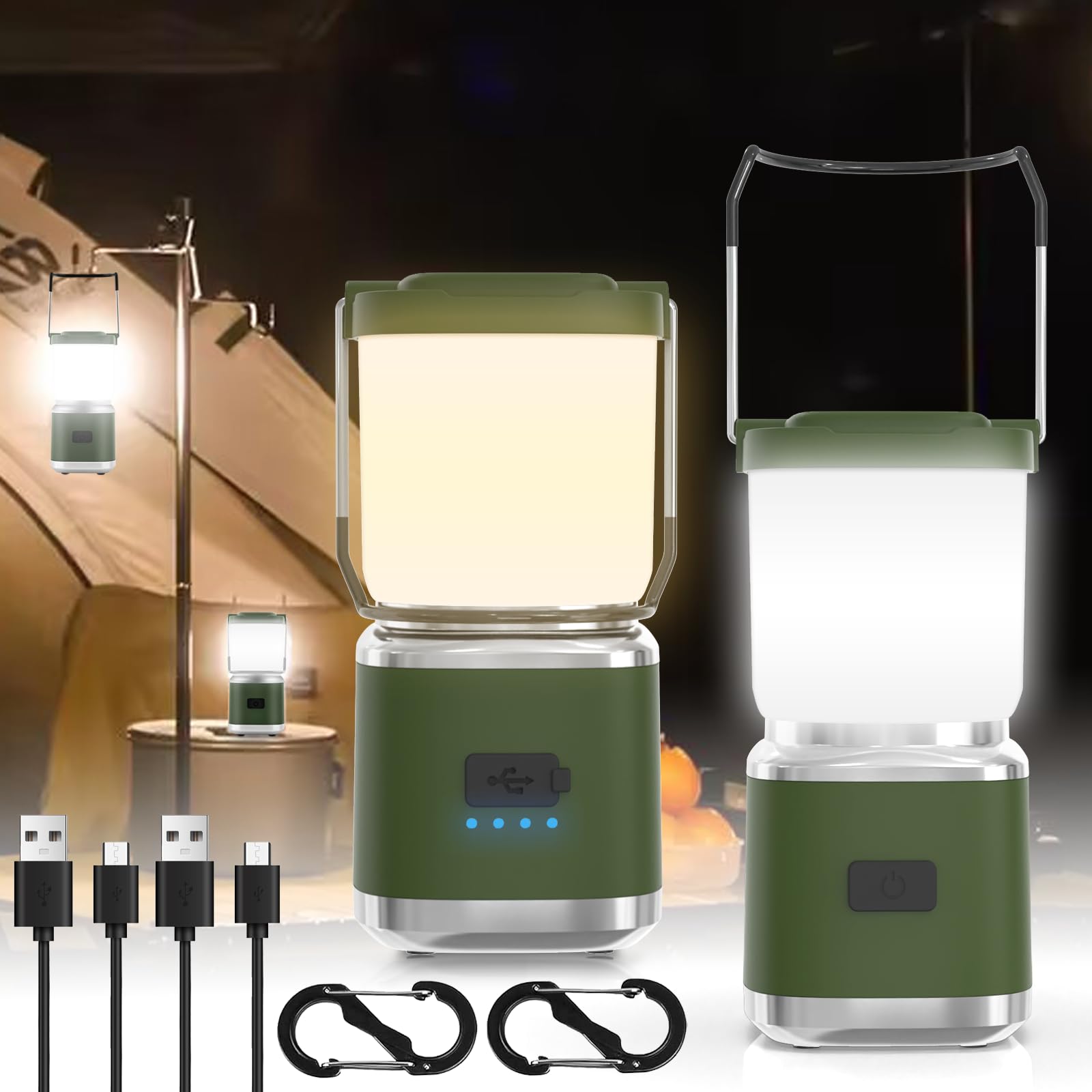 Portable Camping Lantern Rechargeable -4inch, 2000LM LED Camping Lights Lantern with Redlight&20Hours Runtime& Stepless Dimming,
