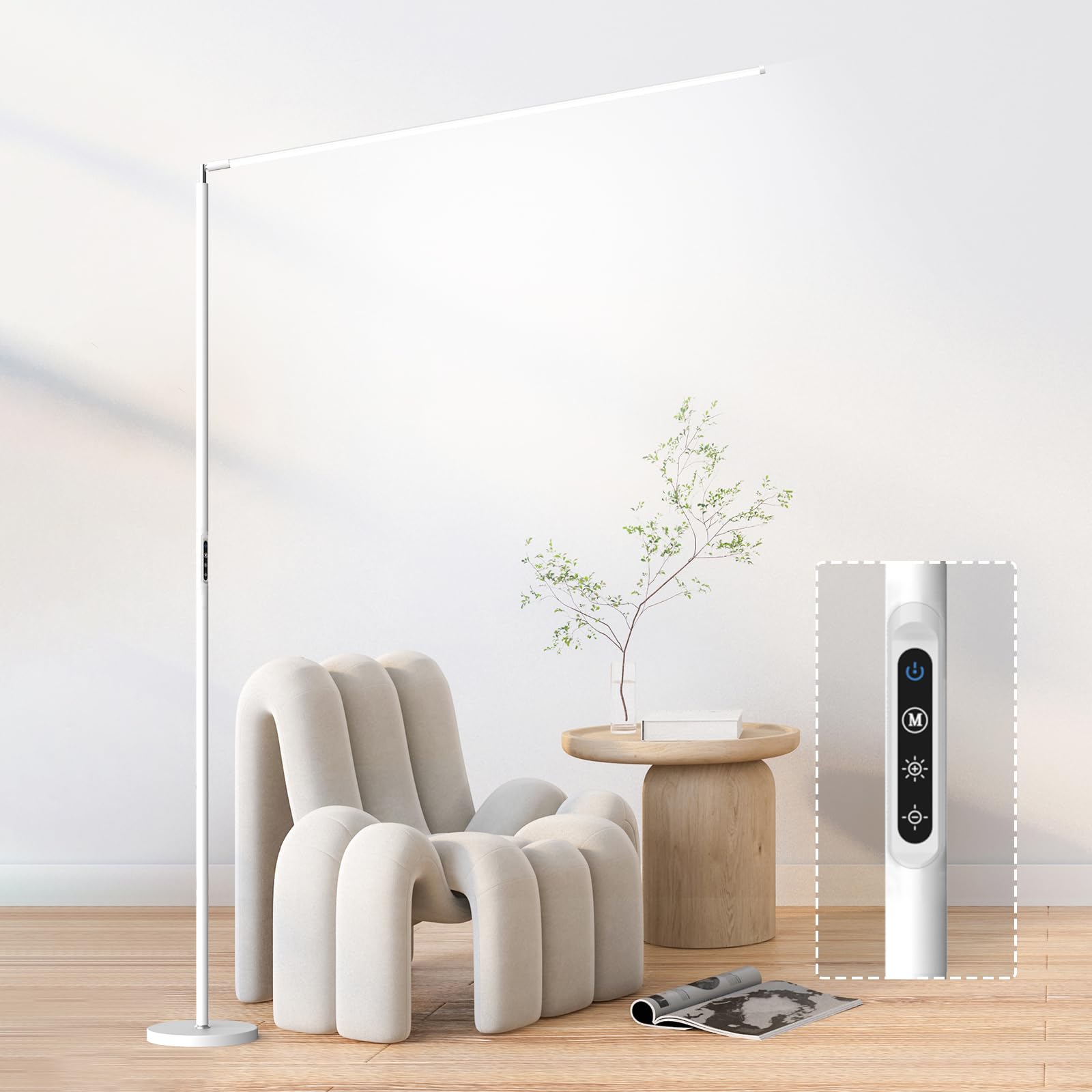 Samphon Led Reading Floor Lamp, White Standing Lamp With Touch Control Dimmable 5 Color Temperature, Eye-Caring Bright Floor Rea