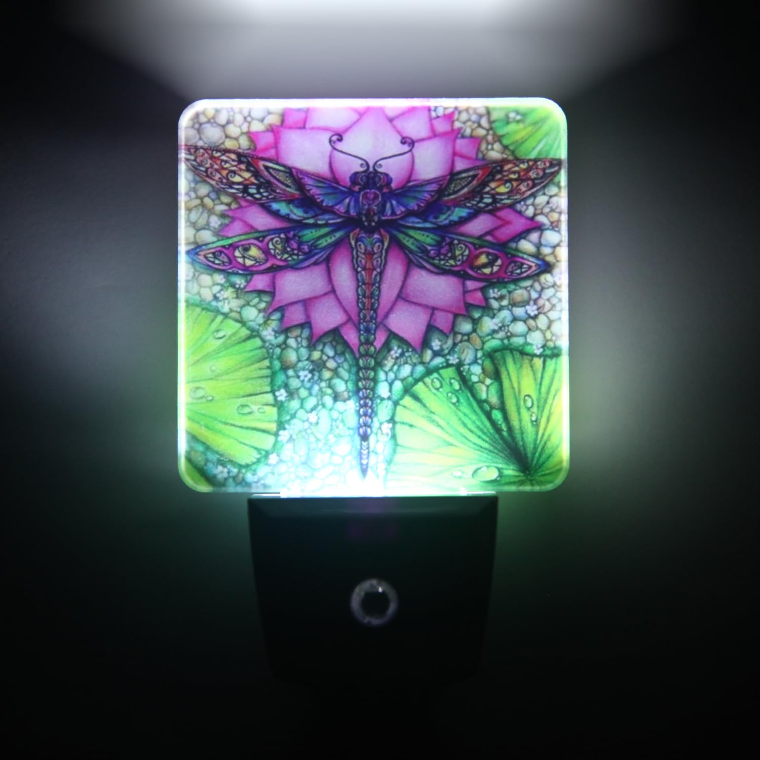 Dragonfly And Lotus Flower Plug-In Led Night Light,Smart Auto Dusk To Dawn Sensor Nightlights Plug Into Wall,White Energy Effici