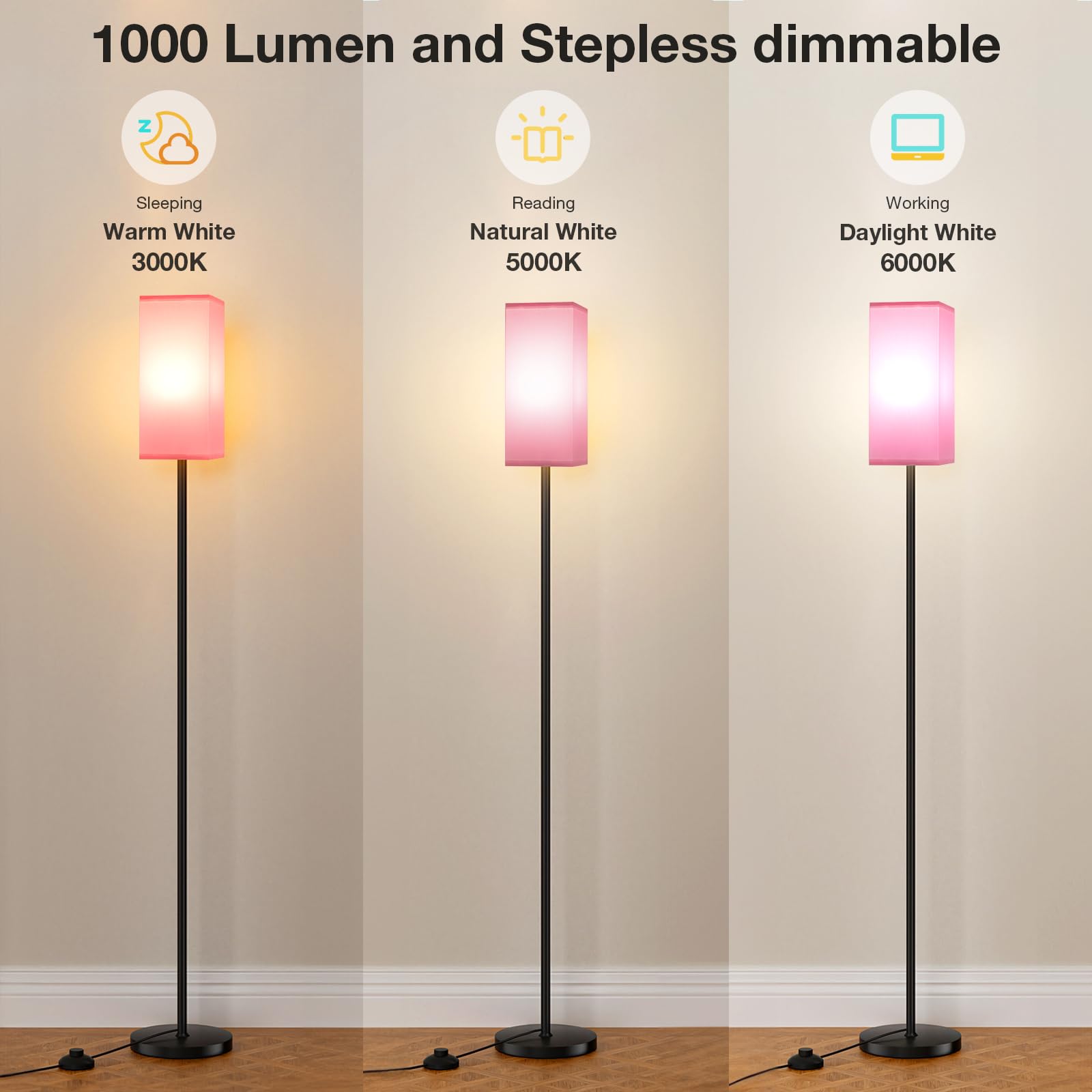 Ambimall Remote Control Floor Lamp, Stepless Dimmable, 64 Inches Tall, Include 9W Bulb, Standing Lamp For Living Room Bedroom Of