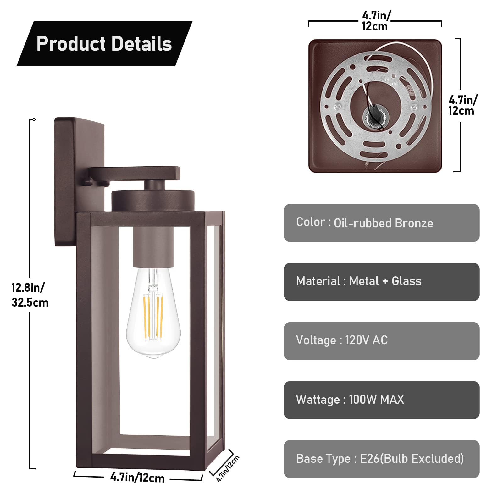 BesLowe Outdoor Wall Light Fixtures - Waterproof Brown Porch Sconces, Modern Metal Lanterns with E26 Sockets, 2-Pack, Model B04013P-ORB