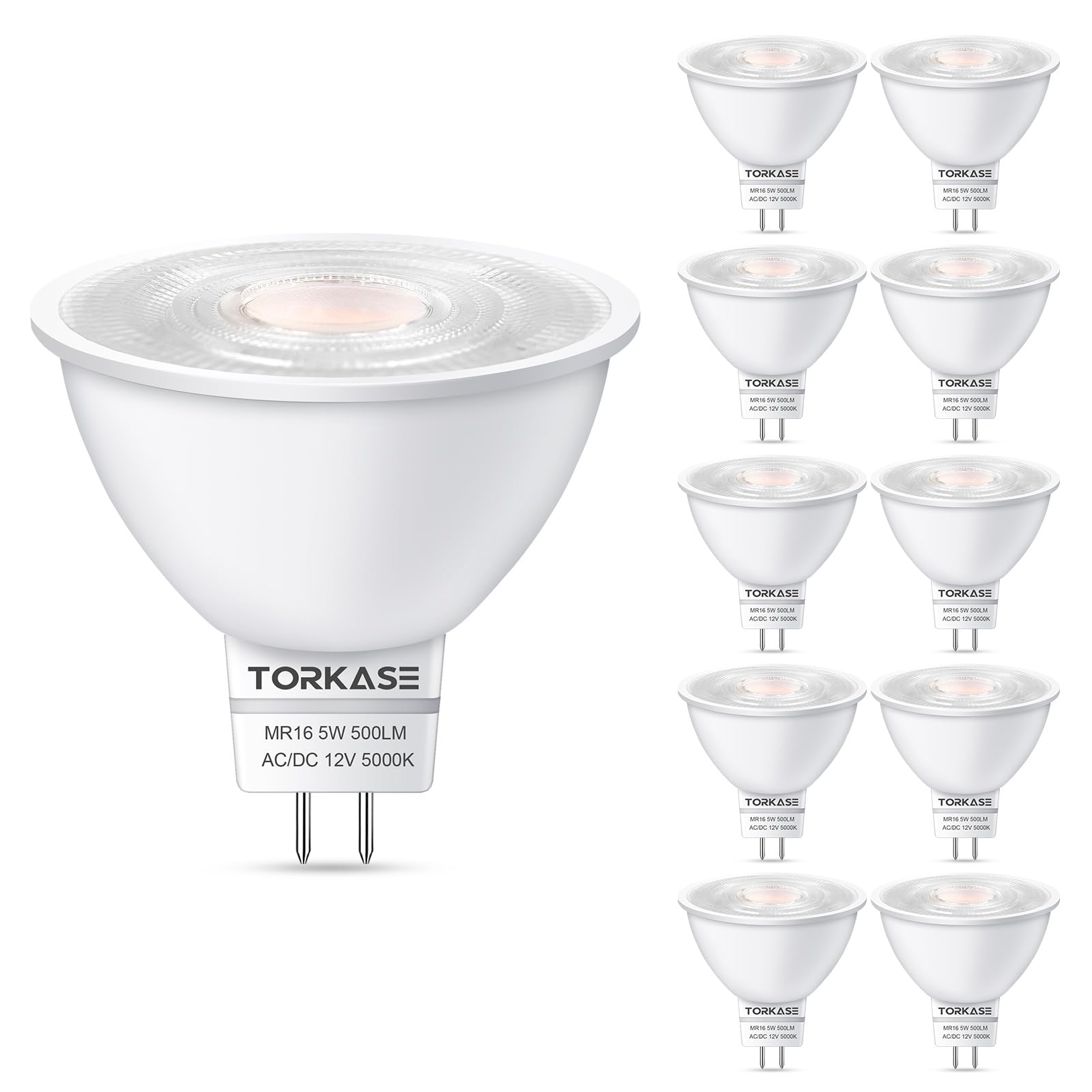 Torkase MR16 LED Bulb 5W GU5.3 Base 10 Pack 5000K Daylight White Dimmable UL Listed