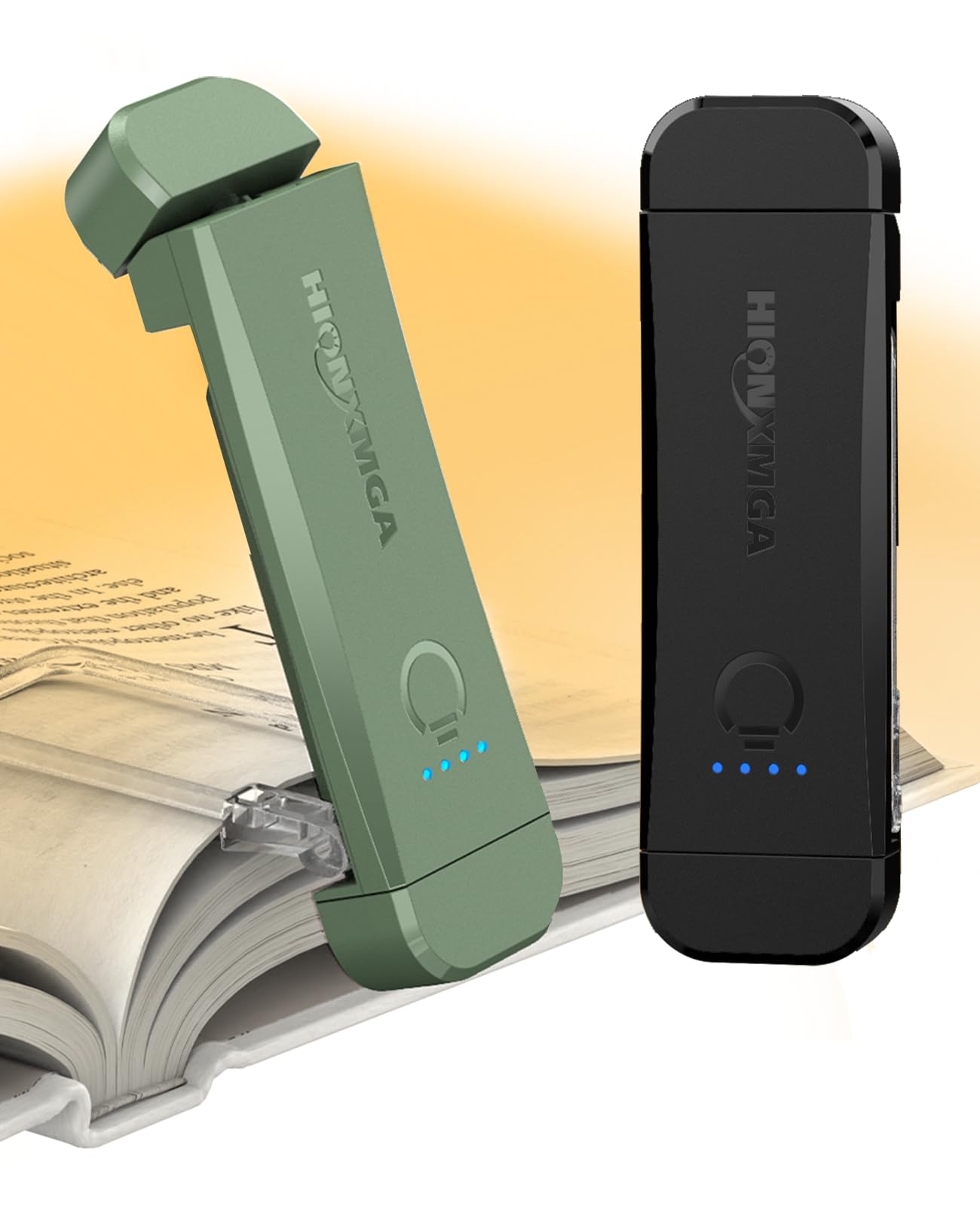 HIONXMGA Book Reading Light, 2 Pack, Rechargeable, 3 Amber Colors, 7 LEDs, Green+Black, Model SD-10